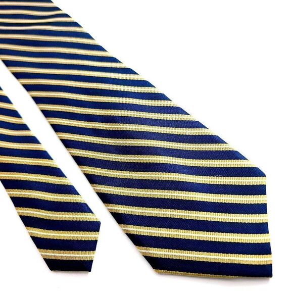 Tommy Hilfiger Blue Gold‎ Striped Woven Silk Tie - Picture 1 of 6